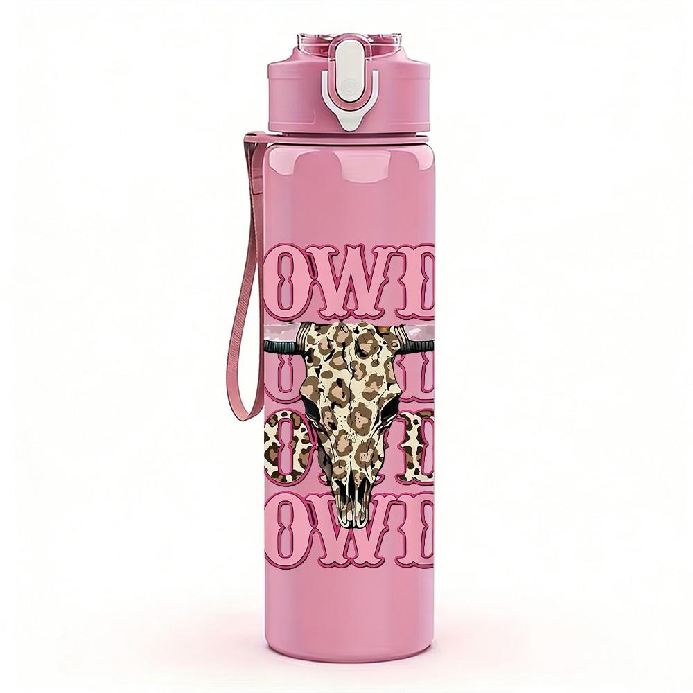 1PC Cowgirl Text Vintage Retro Pattern 750ml Color Plastic Sports Water Bottle Leakproof Flip Straw Lid Suitable for Sports Office Home Use