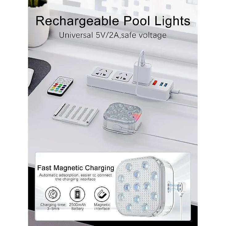 Underwater Lights LED Submersible Pool Lights Rechargeable 200FT Remote Control Swimming Pool Light with Timer Color Changing