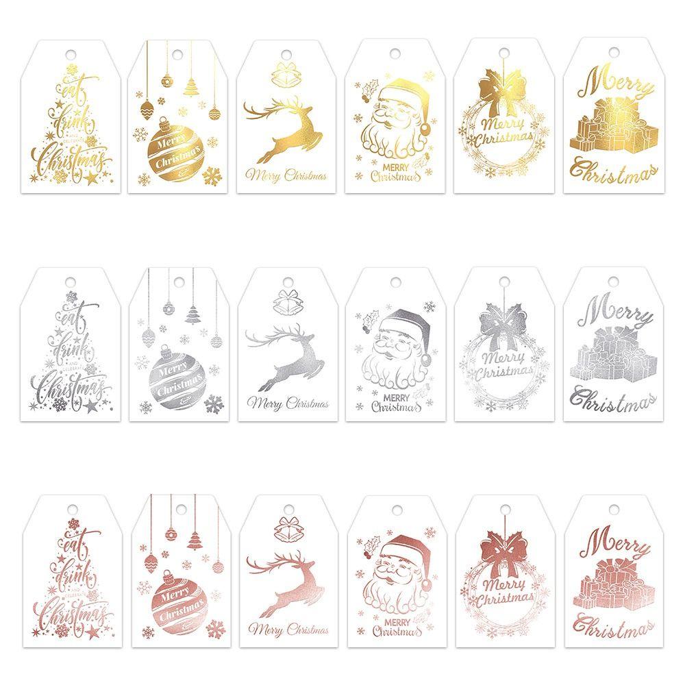 60pcs with Strings Paper Cards Labels Hot Stamping Process Paper Hanging Tags Christmas Decoration