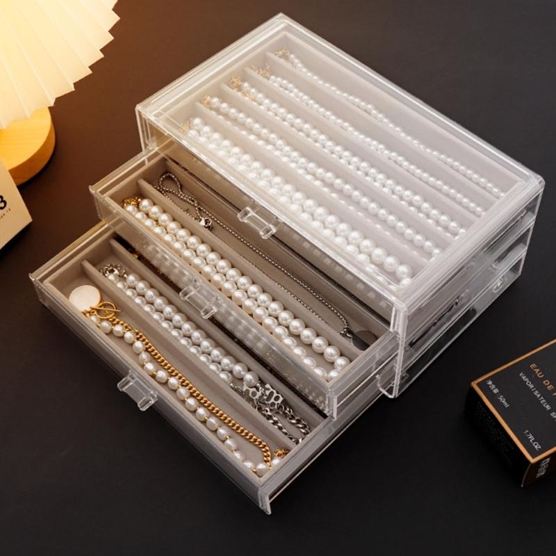 Multifunctional Acrylic Jewelry Storage Case 3 Layer Drawer Box for Bracelets and Beads Accessories Holder with Dividers