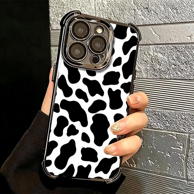 White Black Dairy Cattle Symbol Soft Phone Case For iPhone 15 16 17 Air 14 Pro Max 16E Plus 13 12 Mini Plating Anti-Fall Fundas