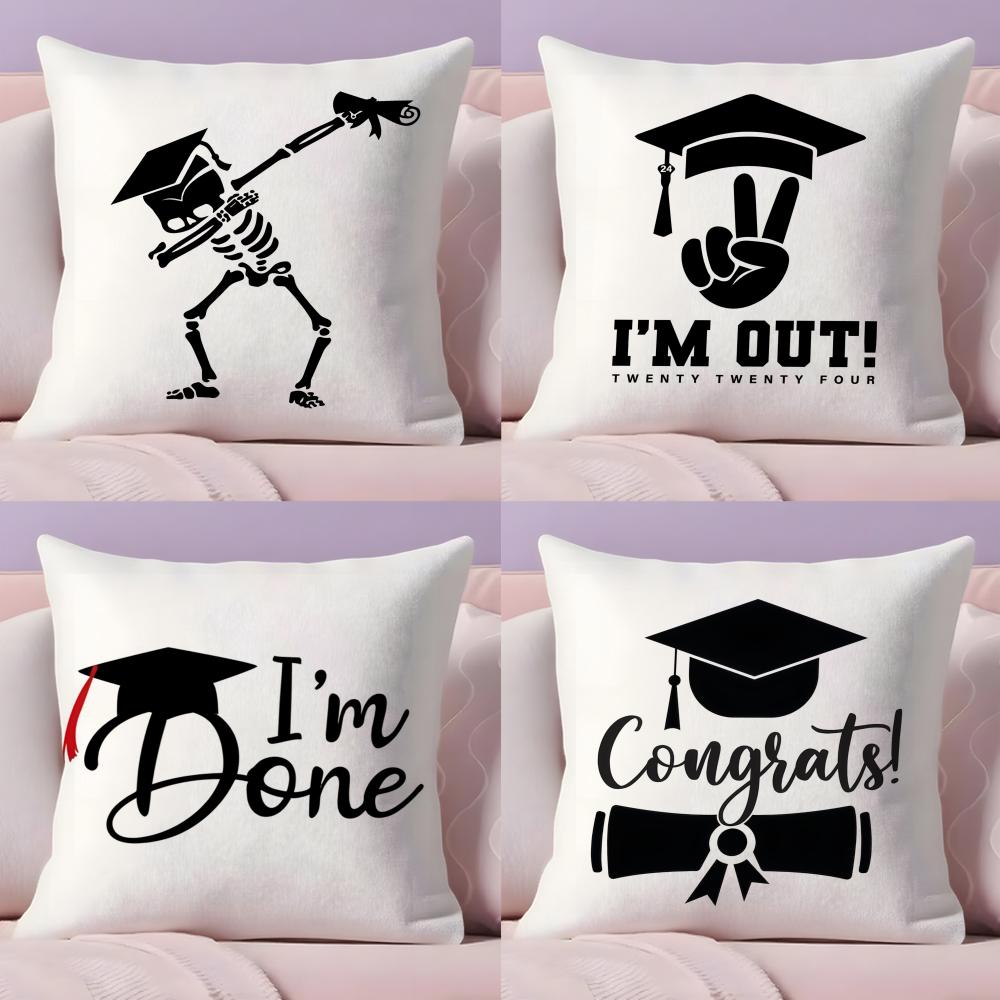 Graduation Season Motivational Slogan Cushion Cover Plush Fabric Soft Double-Sided Printed Sofa Home Child Gift Pillow Case