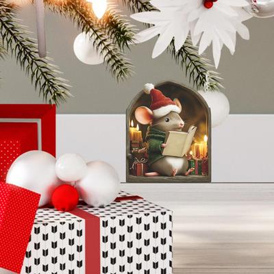 Christmas Mouse Reading, Mouse Hole, Living Room, Study, Home, Wall Decoration Stickers