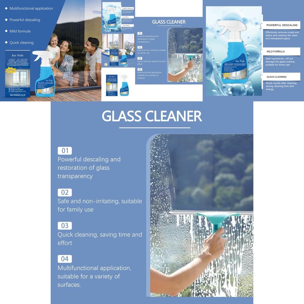 Jue-fish Multi-purpose Glass Cleaner Spray For Household Streak-free Shine 120ml