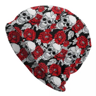 Death Skull Roses Flower Pattern Skullies Beanies Caps Unisex Outdoor Winter Warm Knit Hat Adult Gothic Skeleton Bonnet Hats