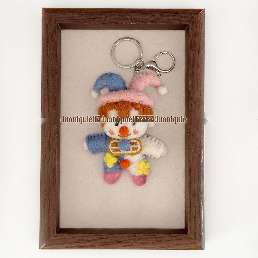 Nepal Handmade Wool Felt Circus Clown Ornament: Pink & Blue Bag Charm Keychain
