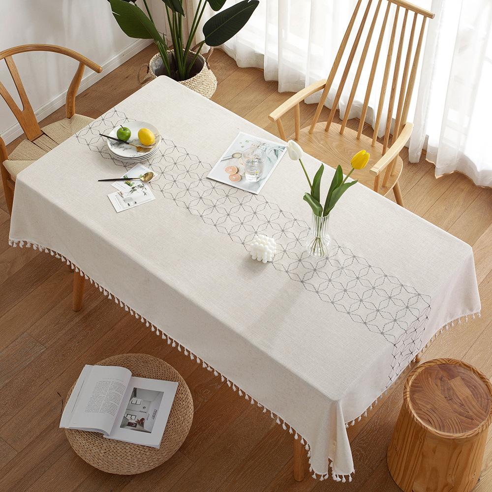 Tablecloth Tablecloth Rhombus Geometric Embroidery Imitation Cotton And Linen Rectangular Dining Table Coffee Table Cover Towel Cloth