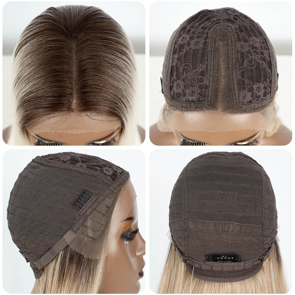 Noble Synthetic Lace Front Wig Straight Baby Hair 613 Bob Wigs Synthetic Hair Wig 22" Ombre Blonde Bob Wig For Women Cosplay Wig