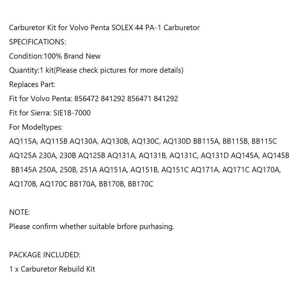 KIT CARBURATOR potrivit pentru Volvo Penta SOLEX 44 PA-1 MARIN INBOARD 856471 856472