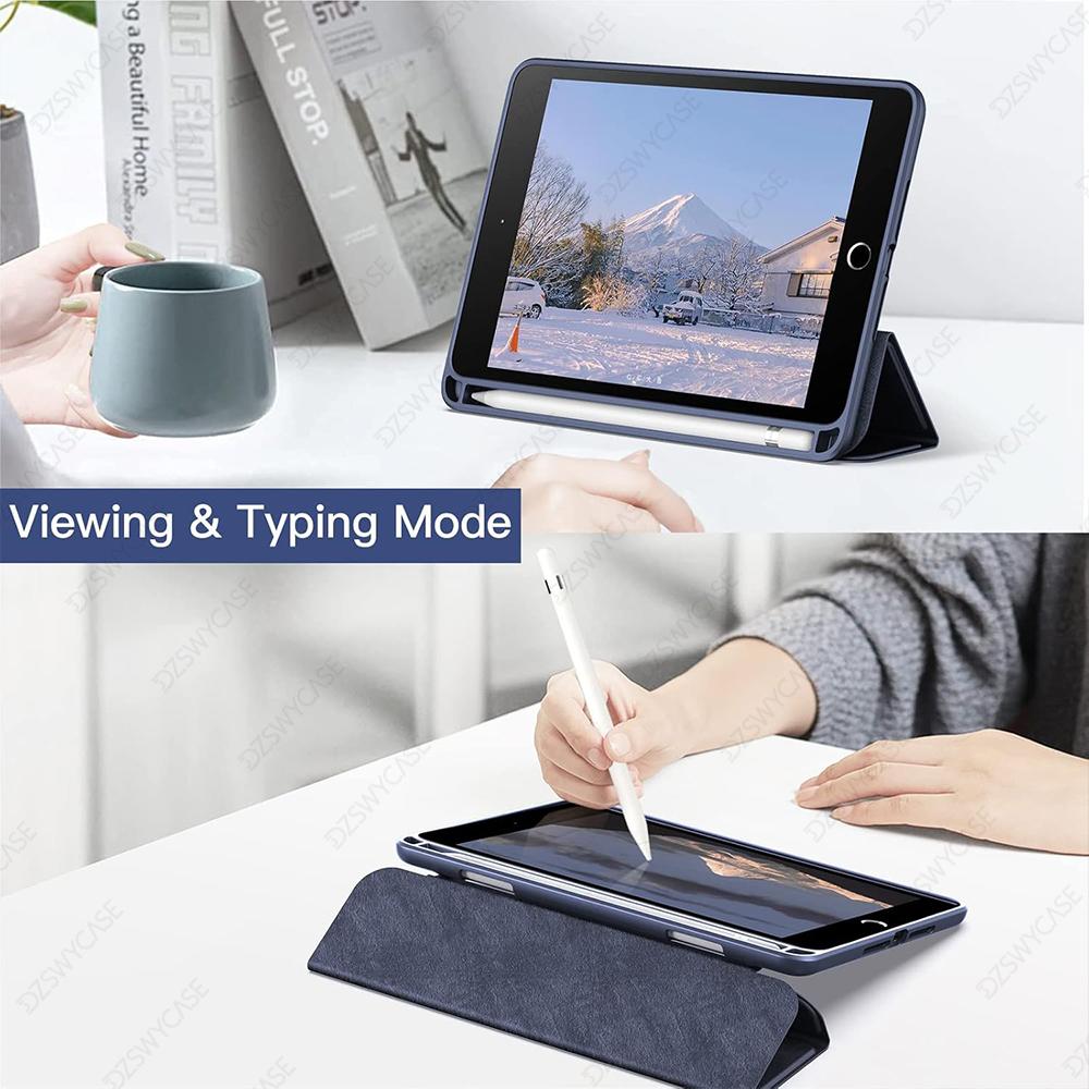 Case for iPad Mini 5/4 7.9 Inch Model / with Pencil Holder, Clear Transparent Back Slim Stand Anti-Shock Tablet Cover
