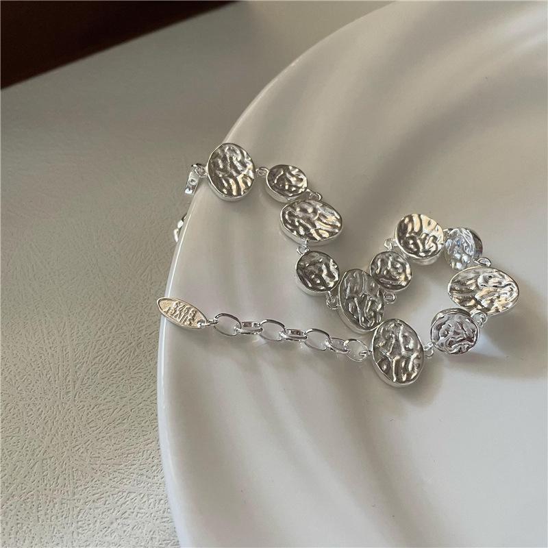 

S925 Sterling Silver Fashion Texture Splicing Bracelet Necklace Korean Simple Personalized Collarbone Chain 925 silver