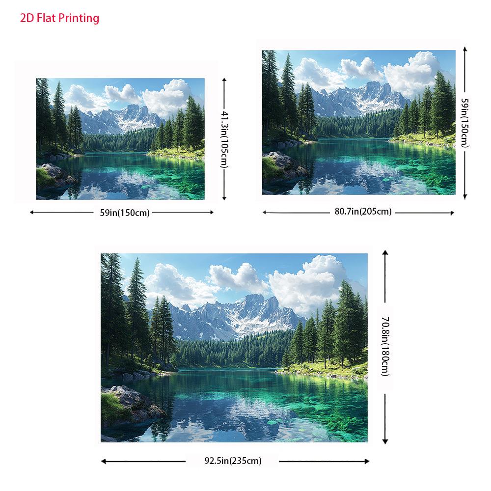 2D flat surface, 1 large landscape mountain lake forest banner - made of UV-printed durable polyester fabriczyc