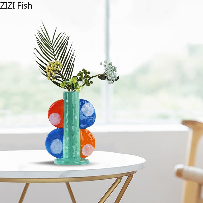 Cartoon Painted Ceramic Vase Lovely Small Plant Pots Table Decoration Flowers Arrangement Floral Vases Room Aesthetic Decor