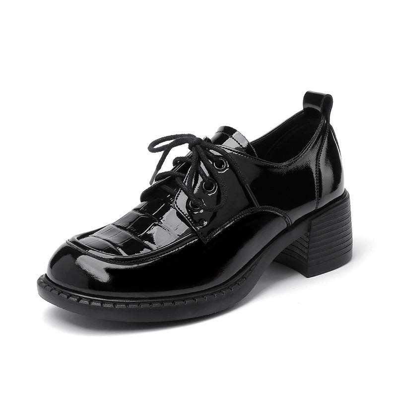 Fashion AIYUQI Women Shoes Loafers Genuine Leather Spring New Lace-up Mid Heels Shoes Women British Style Large size Women Shoes