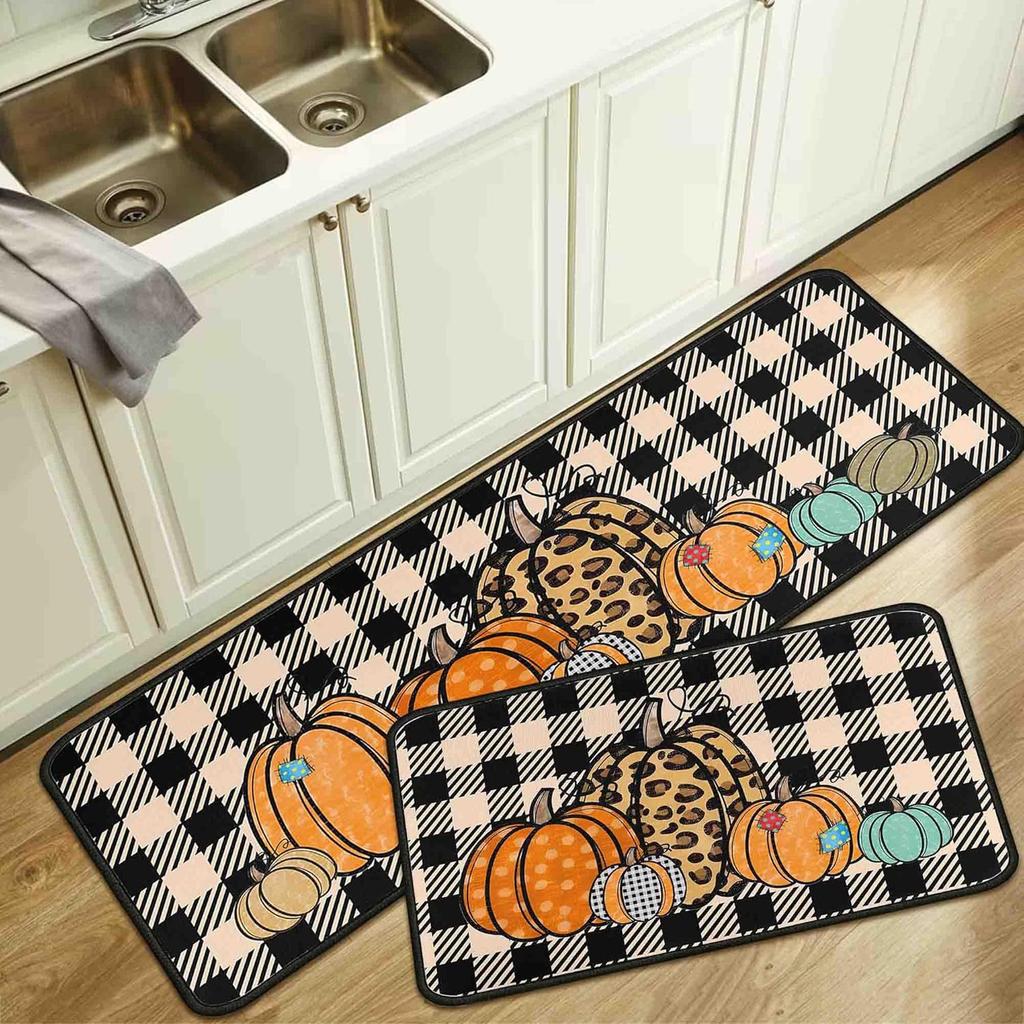 Thanksgiving Kitchen Mat Autumn Pumpkin Oil-Absorbing Dirt-Resistant Non-Slip Floor Mat Porch Easy To Take Care Of Foot Mat