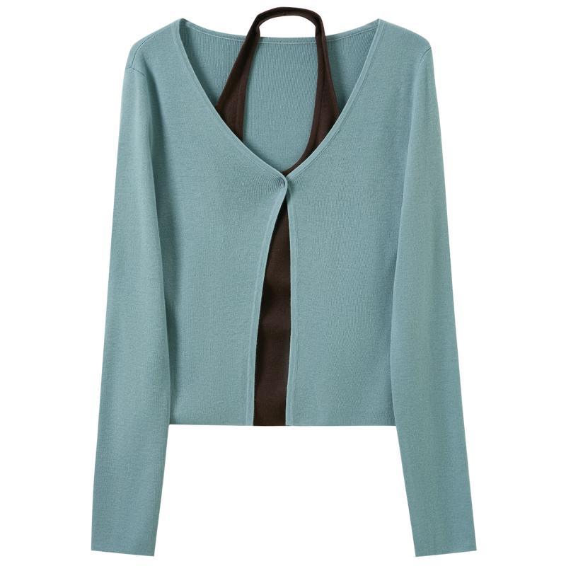 2026 Spring Faux Two-Piece Halter Knit Top M