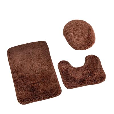 Bathroom Decorative Rug Set Of 3 Chenille Plush Large Rug Rug And Toilet Seat Cover With Non-Slip Rubber Backing