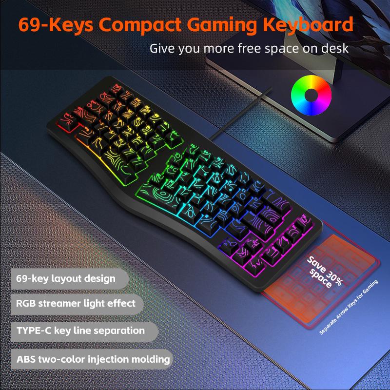 G131 RGB Ergonomic Gaming Keyboard, 69 Keys