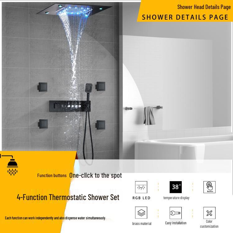 Wall-Mounted Thermostatic LED Shower Set with Digital Display and All-Copper Fixtures