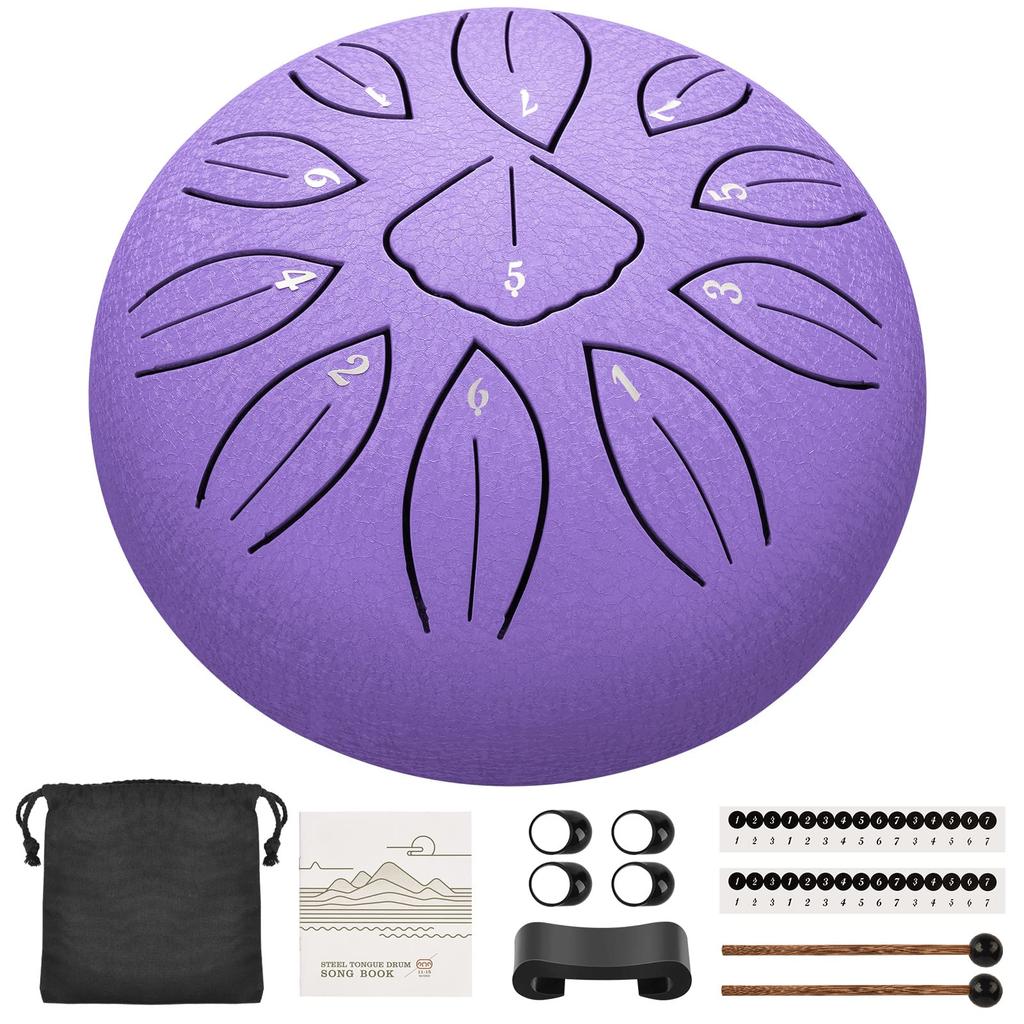 Slit Drum Steel Tongue Drum 11 Notes 6 Inch Percussion Metal Drum for Relief Includes Sheet Music and Storage Bag