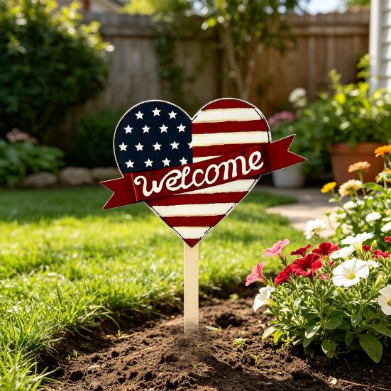 Fourth of July Garden Stake Stars And Stripes Eagle Yard Art Stake American Patriotic Stake for Backyard Lawn Decoration