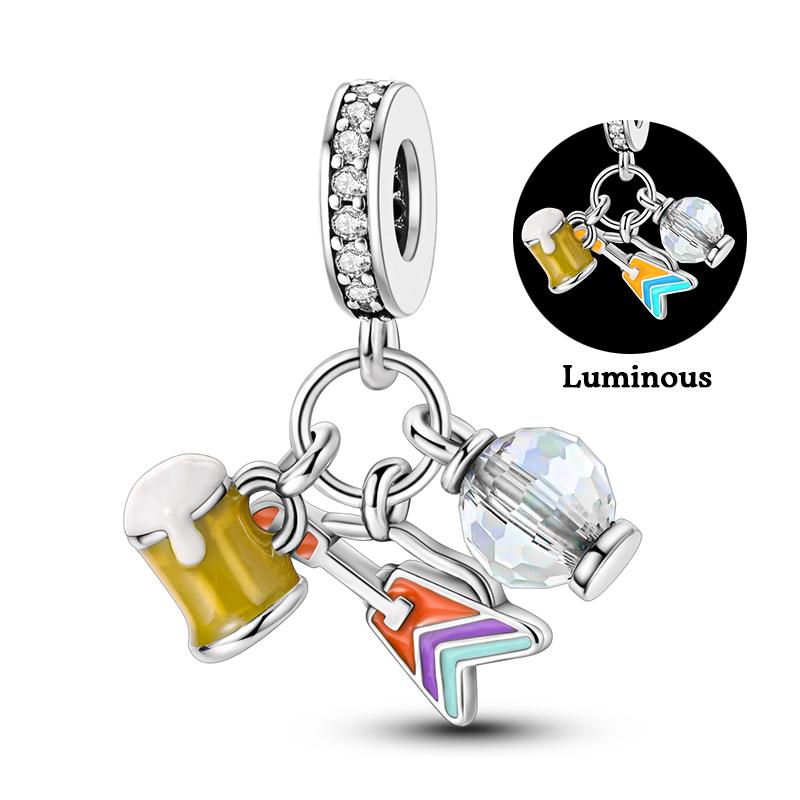 Mode 925 Silber Bier Rotwein Cocktail Anhänger Perlen Anhänger Passend für Qikaola 925 Armbänder DIY Party Schmuck