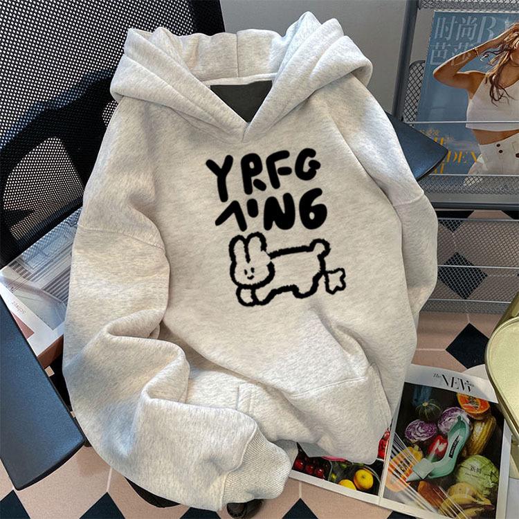 

Тяжелый худи 500 г в американском стиле - на флисовой подкладке с принтом кролика для осени/зимы M