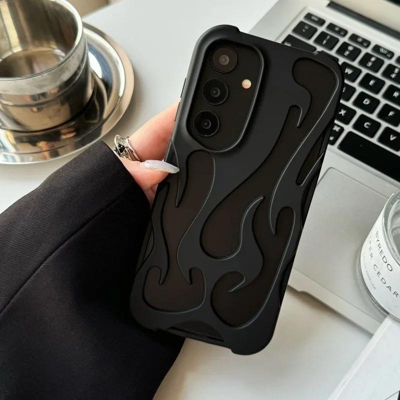 3D Flame Pattern Hollow Case For Samsung Galaxy S25 S24 Plus S23 S22 Ultra A55 A54 A15 A16 A26 A36 A56 5G Heat Dissipation Cover