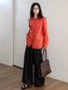 Women's High-End Orange-Red Long Sleeve Shirt Top - New Spring/Autumn 2025 Design