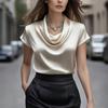 Nuova Camicia da Donna in Raso a Maniche Corte, Elegante Blusa Cadente Stile Francese, Top Casual alla Moda da Donna