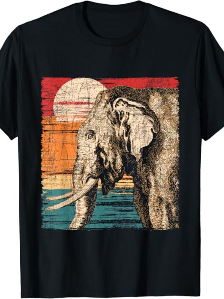Elephant sunset glow pattern design100 cotton summer Oneck short sleeve casual printed mens Tshirt