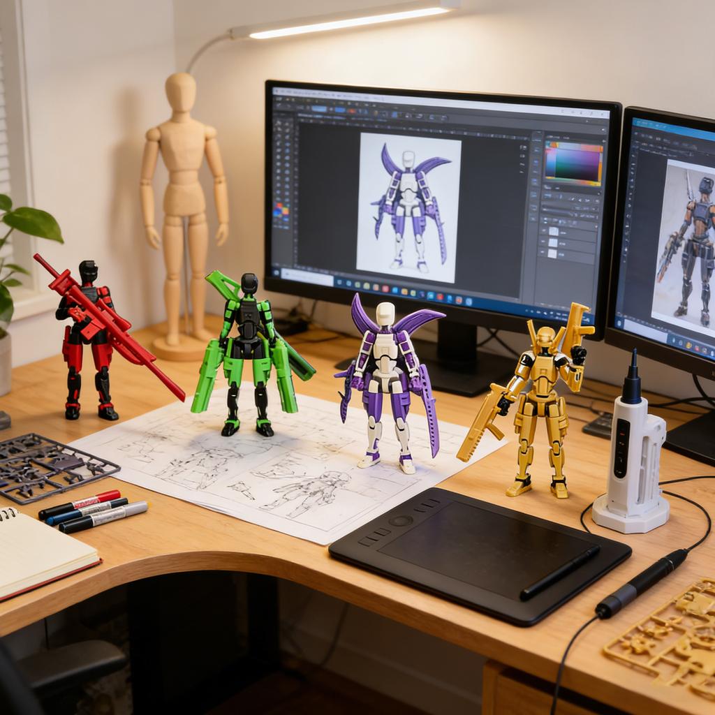 4-Pack 7.1in  Action Figure Set For Teen Boys, Figure With Multiple Accessories,Stocking Stuffers For Kids,3D Printed Party Favors