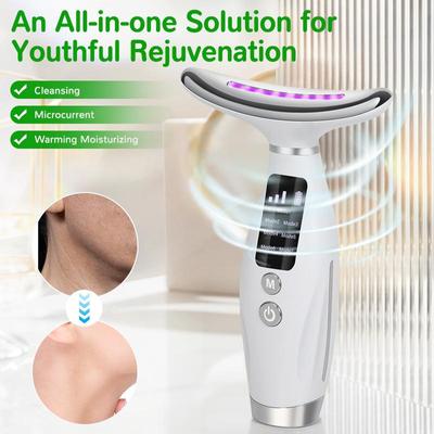 Micro Current Neck Beauty Instrument Facial Neck Lift Massage Instrument Vibration Heating with 7 Color Lights, Screen Display