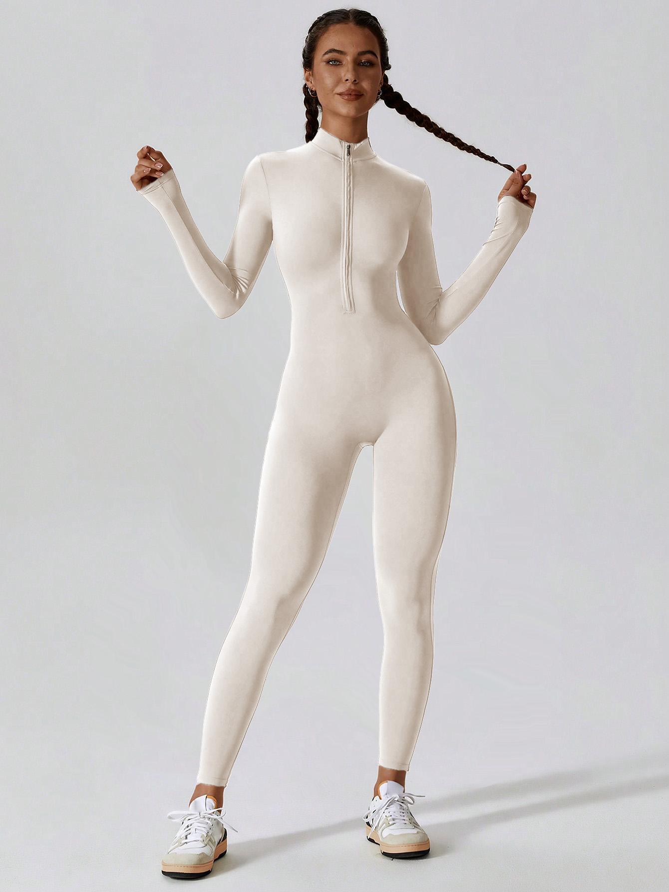 

Женский комбинезон с длинными рукавами на молнии, облегающий, высокой эластичности, спортивные штаны для йоги, облегающий крой, удобный и приятный к коже. “S”、“M”、“L”、“XL” белый