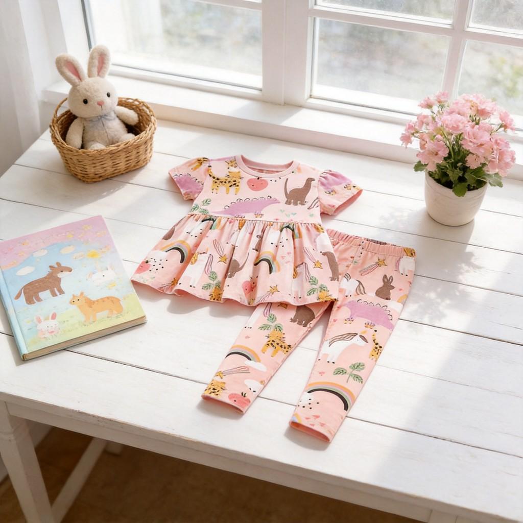 Summer Kids Set With Cotton Fabric For Girls