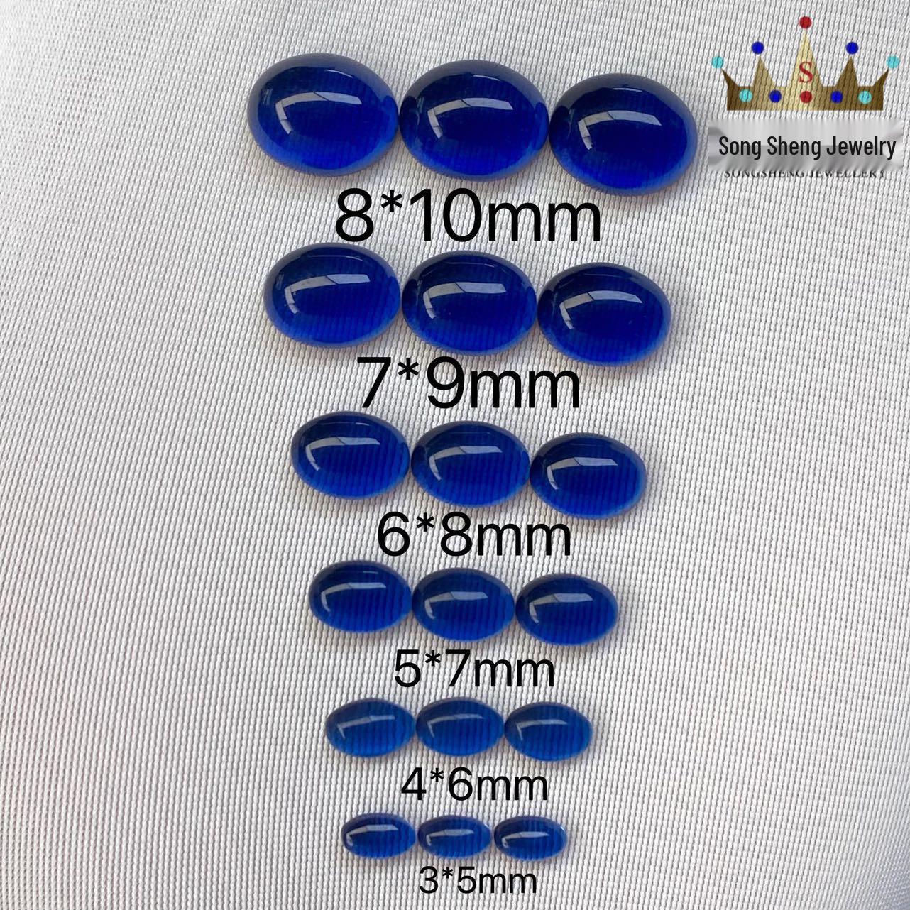 Royal Blue Synthetic Sapphire Oval Cabochon with Flat Bottom and Plain Surface, Pear-Shaped Loose Stone for Ring Inlay Oval 3x5mm