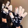 Cute Panda Plush Gloves, Knitted Five Finger Female Winter Touch Screen Student Riding Electric Bike Warm and Thick