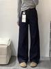 Women's 2025 Dark Blue High-Waisted Wide-Leg Denim Jeans - Autumn Collection, Loose Fit, Floor-Length.