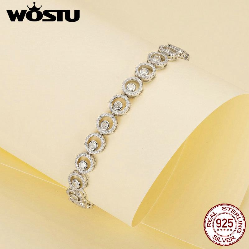 WOSTU 925 Sterling Silver Classic Sparkling Bracelet Original Fine Jewelry for Women Wedding Luxurious Gift Russian Style