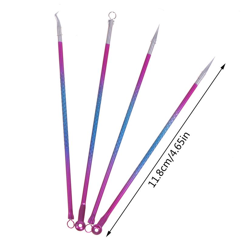 4Pcs Blackhead Facial Acne Pimple Pore Remover Tweezer Curve Extractor Set Kit