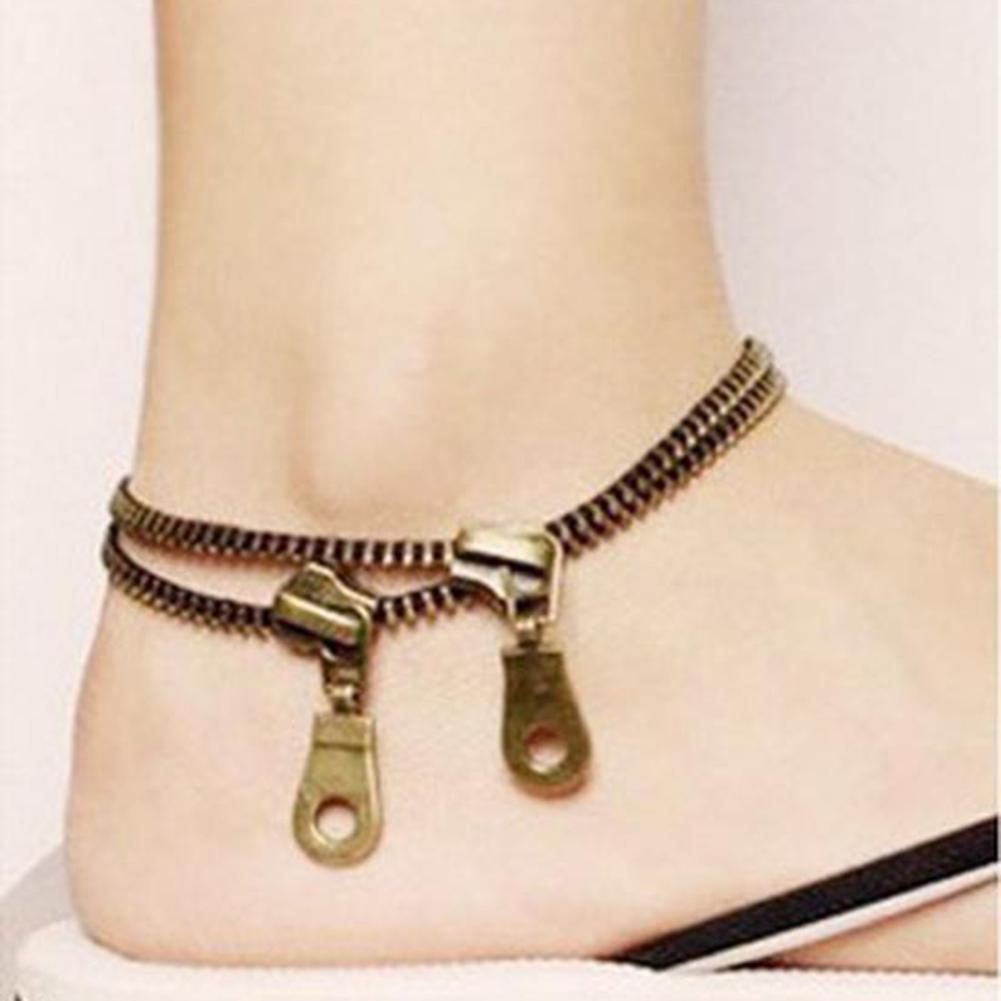 Women Punk Retro Zipper Shape Anklet Beach Foot Ornaments
