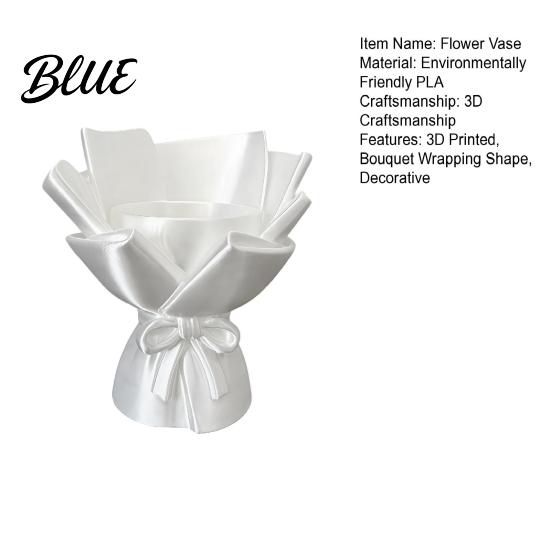Flat Bottom Vase 3D Printed Bouquet Wrapping Vase Wrapped Style Flower Indooe Holder Home Arrangement Accessory for Desk Decor Aesthetic