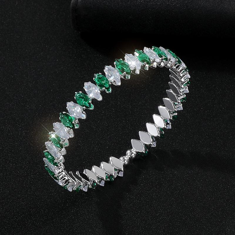 Full Diamond Zircon Open Bracelet Banquet Crystal Gold Silver Color Zircon Rhombus Bracelet