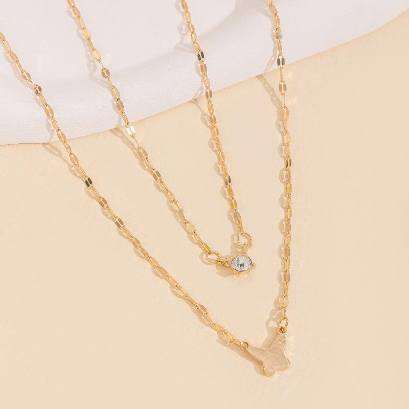 Butterfly Necklace Jewelry Double-layer Stacked Collarbone Chain Women's Niche High-end Light Luxury Diamond-encrusted Sweater Chain