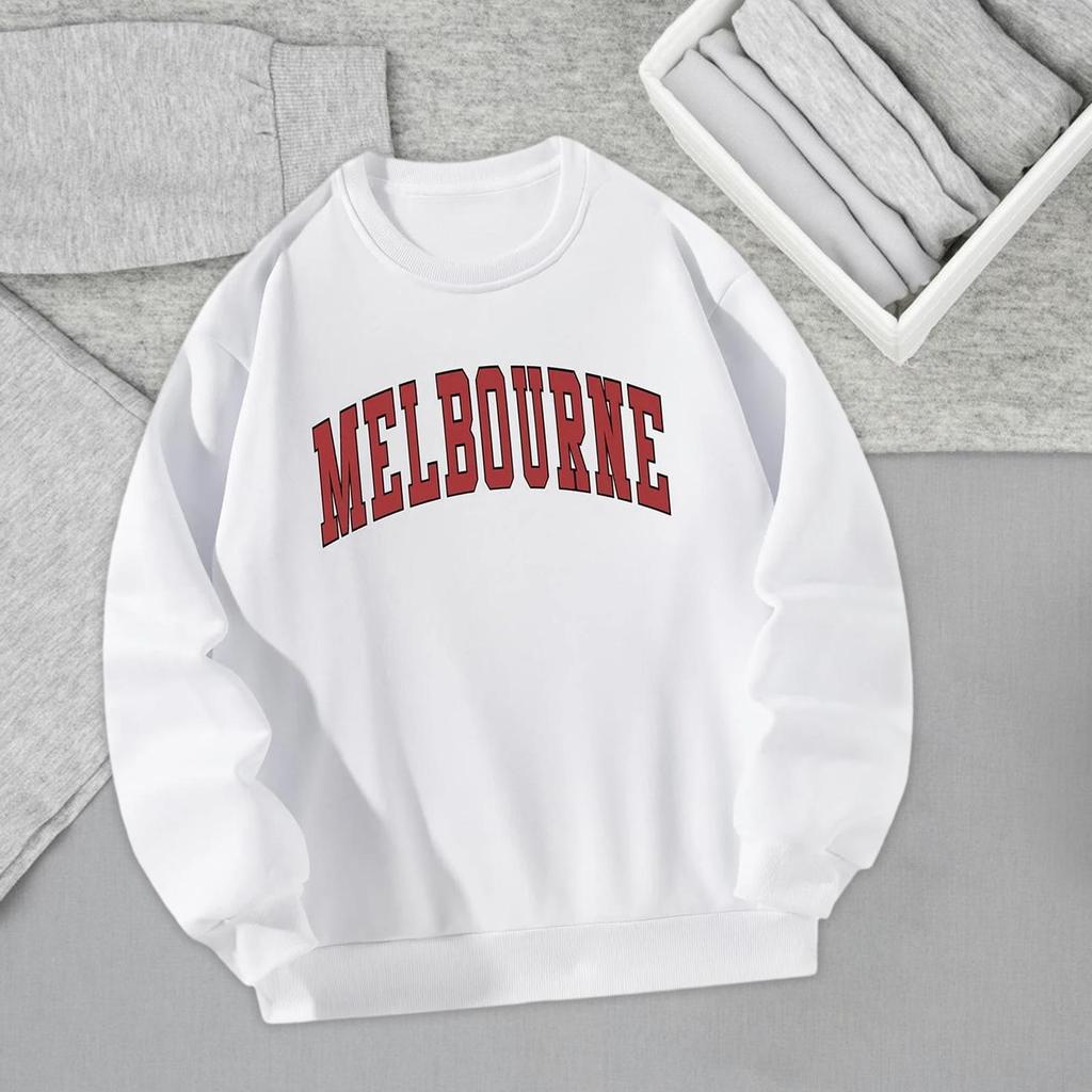 Women Sweatshirt Classic White Pullover Tops for Daily Wear Travel Going Out L