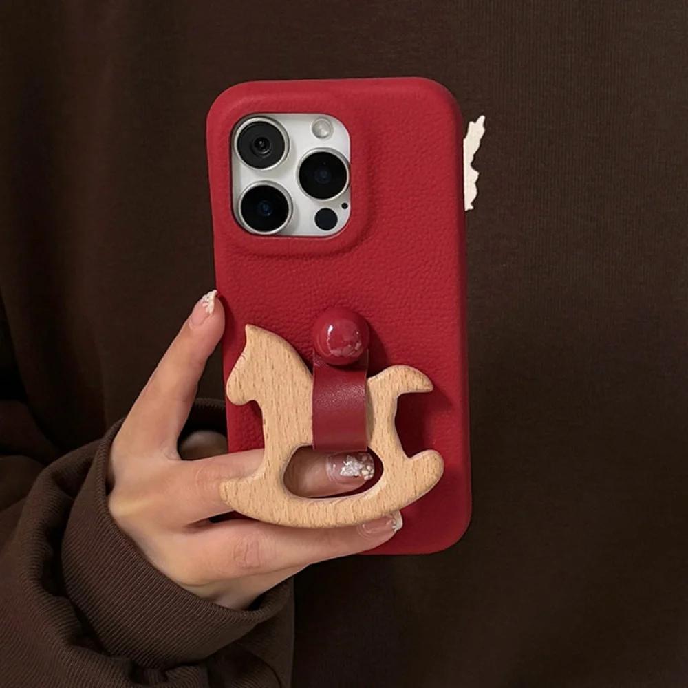 Creative Retro Trojan Bracket Ring Buckle Soft Case For iPhone 16 15 Pro Max 14 Plus 13 12 11 Funny Leather Litchi Pattern Cover