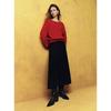 ELLE Women's Elegant Black Merino Wool Blend A-Line Midi Skirt