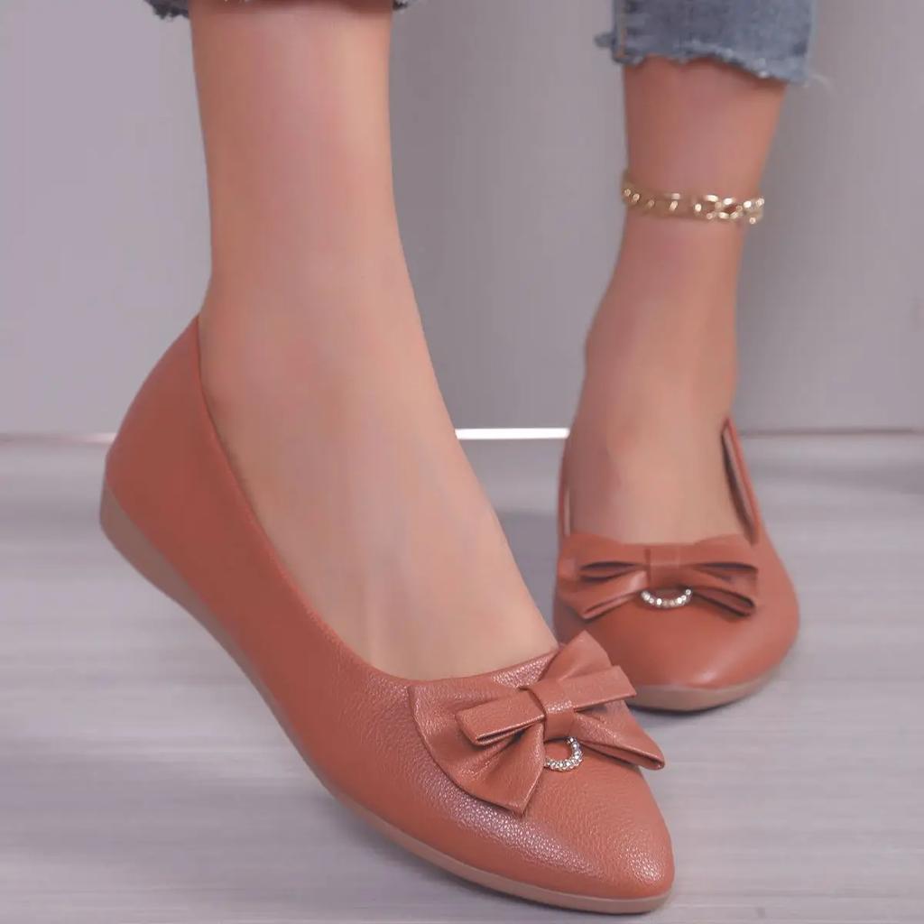 Fashion Slip-on Low Heel Elegant Woman Flats Formal Leather Casual With Bow Sale Chic Point Popular Luxury Brand Shoe 39 Shoes for Women