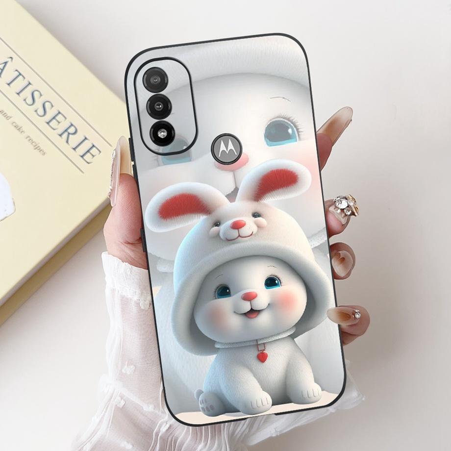 For Motorola Moto E20 E30 E40 E22 E22s E22i Phone Case Back Cover Soft Matte Silicone Slim Fundas Lovely Panda Rabbit Flower