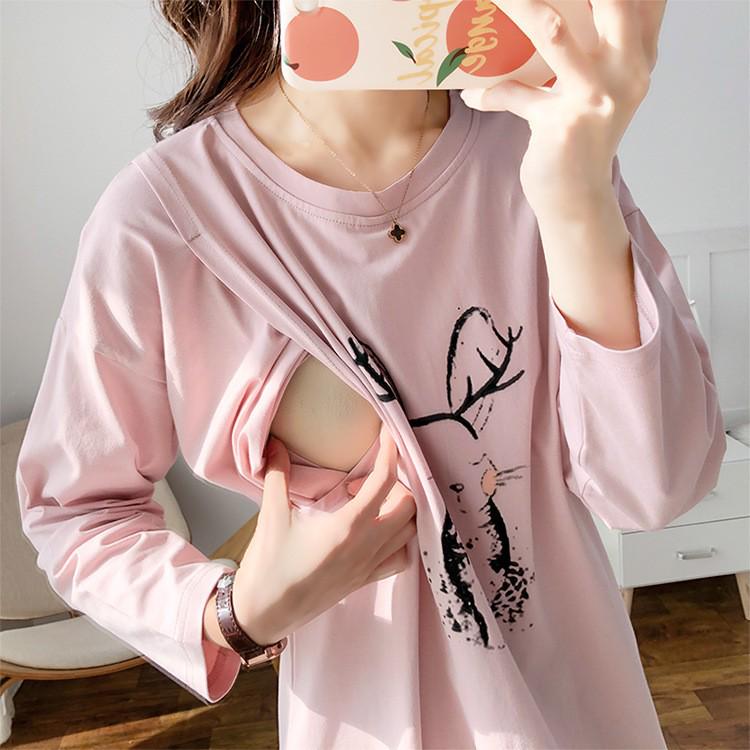 Maternity Long Sleeve Nursing Top - Stylish Spring & Autumn Wear for Postpartum and Breastfeeding Moms